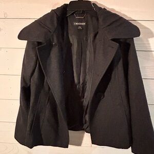 1 Madison Women's Elegant Black Pea Coat small. EUC